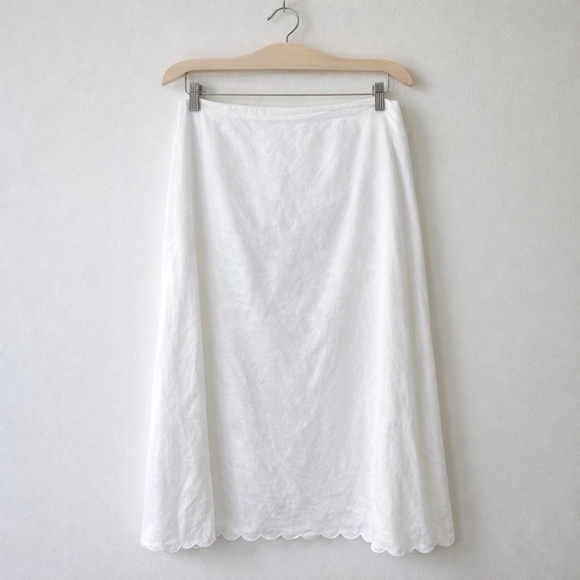 Reformation White 100% Linen Midi Skirt Size 6 Fully Lined Scallop Hem Summer - Picture 2 of 13